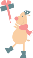 joyeux Noël et content Nouveau année avec mignonne renne et cadeau boîte, plat png transparent élément dessin animé personnage conception