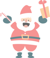 merry christmas and happy new year with cute santa claus, candy cane, and gift box, flat png transparent element cartoon character design