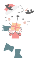 merry christmas and happy new year with cute cat and gift, flat png transparent element cartoon character design