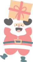vrolijk Kerstmis en gelukkig nieuw jaar met schattig de kerstman claus en Cadeau geschenk doos, vlak PNG transparant element tekenfilm karakter ontwerp
