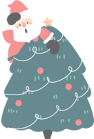 merry christmas and happy new year with cute santa claus and pine tree, flat png transparent element cartoon character design