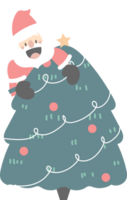 merry christmas and happy new year with cute santa claus and pine tree, flat png transparent element cartoon character design