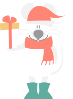 merry christmas and happy new year with cute rat mouse and gift, flat png transparent element cartoon character design