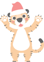 vrolijk Kerstmis en gelukkig nieuw jaar met schattig tijger, vlak PNG transparant element tekenfilm karakter ontwerp