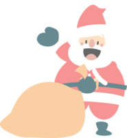merry christmas and happy new year with cute santa claus and bag, flat png transparent element cartoon character design