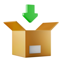 ladda förpackning leverans låda paket med grön pil form 3d framställa ikon illustration begrepp isolerat png