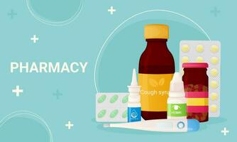 Pharmacy store banner template with medication vector