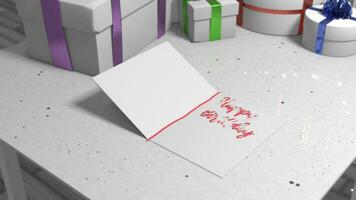 3d astratto animazione di carta apertura e un' contento compleanno lettera appare con vagare leggero particelle video