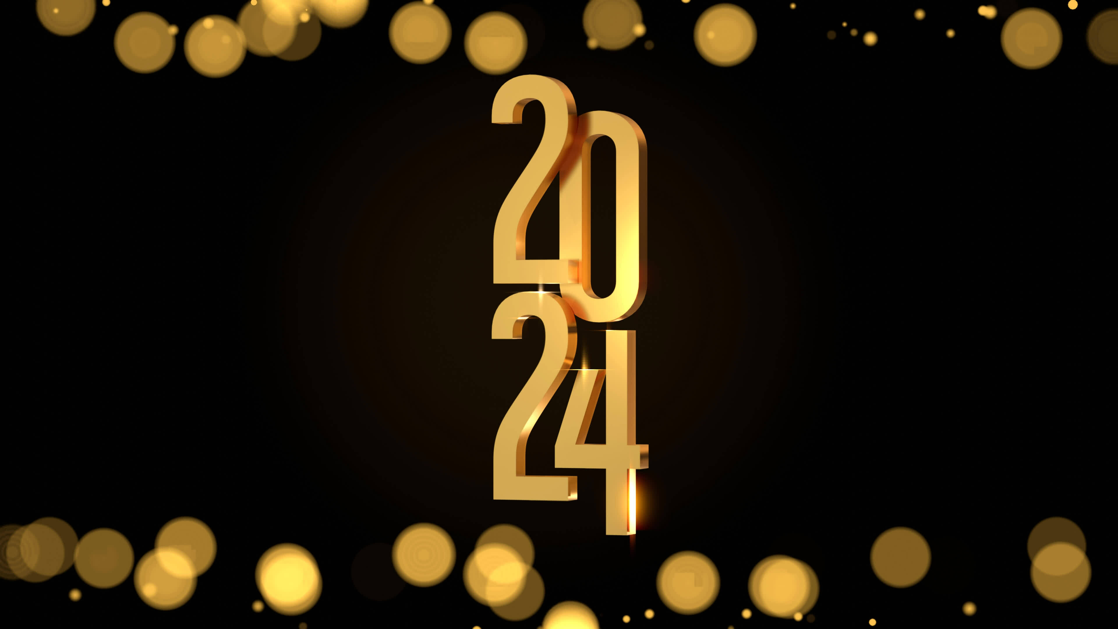 celebrando nuevo año, 2024 animación dorado letra y ligero partícula
