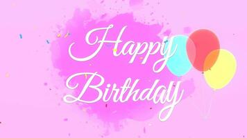 animado contento cumpleaños vistoso texto animación, en rosado fondo, Perfecto para cumpleaños fiesta fondo, saludo, celebracion, 4k animación video