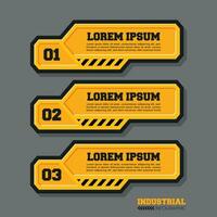 Industrial infographic template with 3 options or steps, warning label sign vector