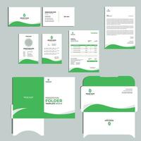 Brand Identity Mock-Up of stationery set with green and white abstract geometric design. Business office stationary mockup template vector