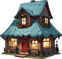 AI generated Wood House in Christmas Cartoon Clipart png