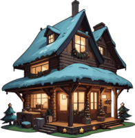 AI generated Wood House in Christmas Cartoon Design png