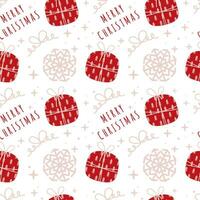 Christmas seamless pattern with snowflake, gift box and Merry Christmas inscription. Hand drawn winter holidays vector pattern. Perfect for wrapping paper and textile print
