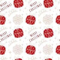 Christmas seamless pattern with snowflake, gift box and Merry Christmas inscription. Hand drawn winter holidays vector pattern. Perfect for wrapping paper and textile print