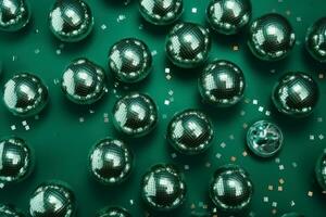 AI generated Silver disco balls on greenery background. Generate ai photo