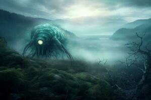 AI generated Mysterious monster creature enigmatic fog. Generate ai photo