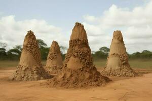 AI generated Group of termite mound nests. Generate ai photo