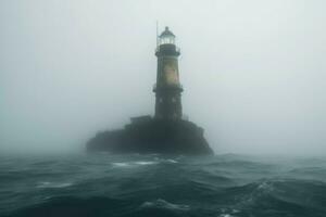 AI generated Eerie lighthouse in stormy misty weather. Generate ai photo