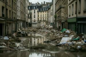 AI generated Flooding Paris ruins. Generate ai photo