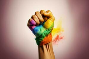 AI generated Raised fist colored with rainbow powder. Generate ai photo