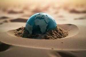 AI generated Globe in desert sand. Generate ai photo