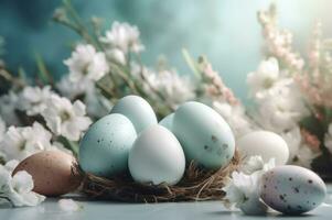 AI generated Pastel tones Easter eggs nest. Generate ai photo