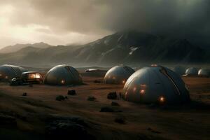 AI generated Colony mobile homes at the foot of the mountains. Generate ai photo