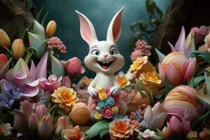 AI generated Delightful Happy easter bunny. Generate Ai photo