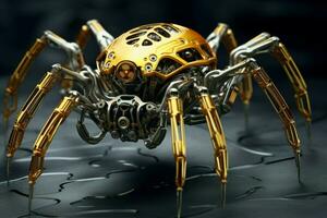 AI generated Sophisticated Golden spider robot. Generate Ai photo