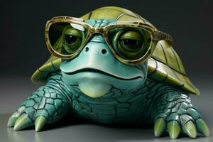 AI generated Green turtle glasses funny. Generate Ai photo