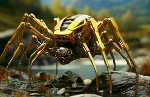 AI generated Intricate Golden spider robot. Generate Ai photo