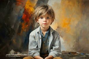 AI generated Untouched Canvas unfinished paint artist child. Generate Ai photo