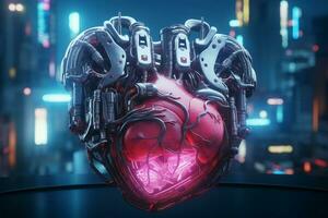 AI generated High-tech Cyberpunk heart. Generate Ai photo