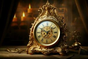 AI generated Intricate Gold old clock. Generate Ai photo