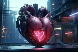 AI generated Rebellious Cyberpunk heart. Generate Ai photo