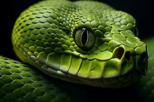 ai generado alargado verde serpiente. generar ai foto