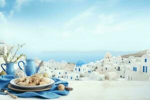 AI generated Scenic Greece day vacation background. Generate Ai photo