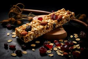 ai generado denso Granola bar. generar ai foto