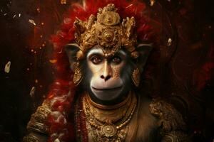 AI generated Powerful Hanuman monkey god. Generate Ai photo