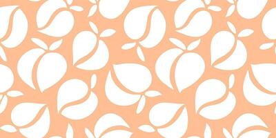 White peaches seamless pattern. Trendy peach fuzz color background. Summer fruit pattern for paper, fabric, interior. Vector illustration