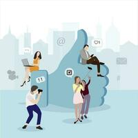 Social media network concept. Symbol like and people. Illustration of social media network, online community, like and messenger, thumb up like button message vector