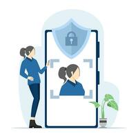 face scanner security technology concept. Mobile users get access to data after biometric check. For verification, access personal ID, identification. flat vector illustration on white background.