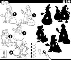 shadows game with cartoon Santa Clauses coloring page vector