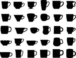 Set of different mugs and tea cups silhouettes vector