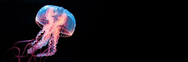 AI generated Glowing Jellyfish Elegance in Darkness photo