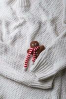 Christmas composition in white knitted background photo