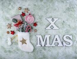 Wooden letter XMAS, Christmas festive card photo