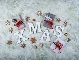 Wooden letter XMAS, Christmas festive card photo